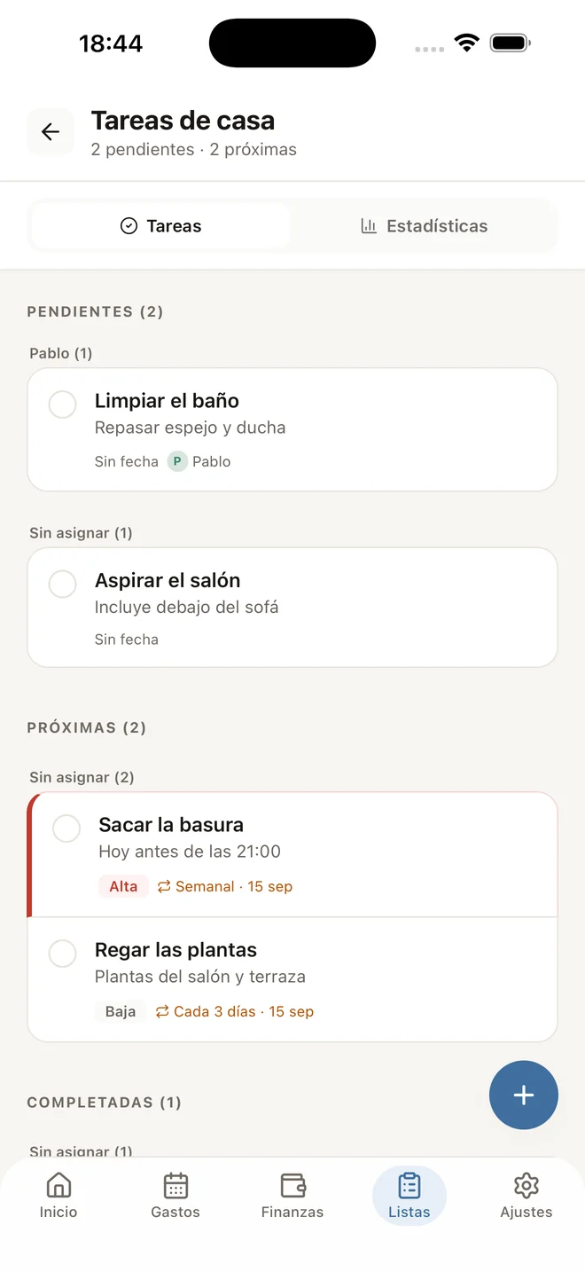 Tareas del hogar organizadas en MyHomie